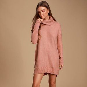 Autumn Daze Mauve Pink Cowl Neck Long Sleeve Sweater Dress